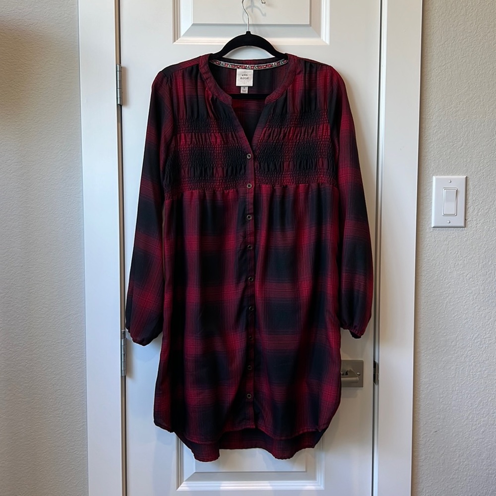 Knox Rose Red Black Plaid Tunic Dress Size M